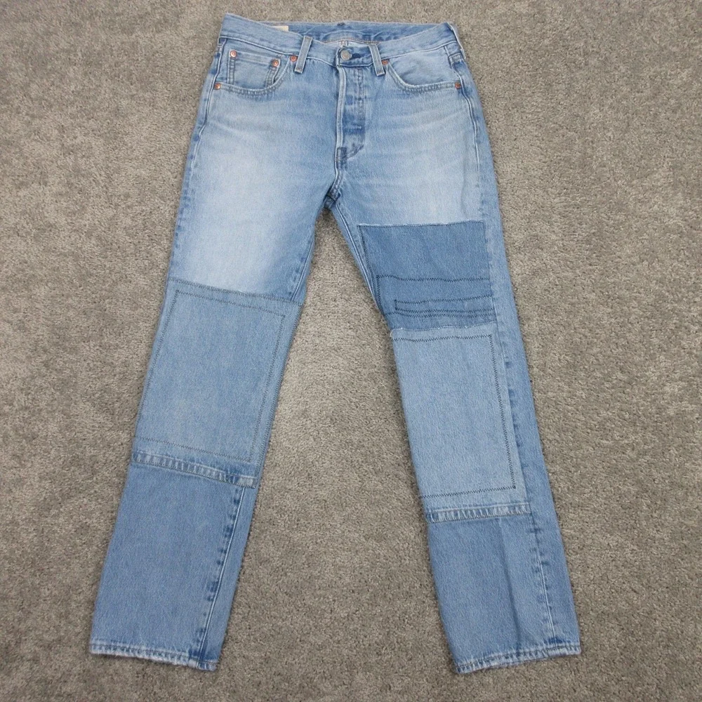 Levis Jeans Mens 30x30 Blue 501 Button Fly Premium Patch‎ Work Faded Denim Pants
